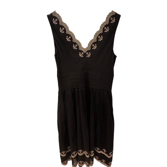 Ann Taylor‎ Black Dress Sleeveless V Neck Gold Silk Embroidered Cocktail Party - Picture 3 of 6